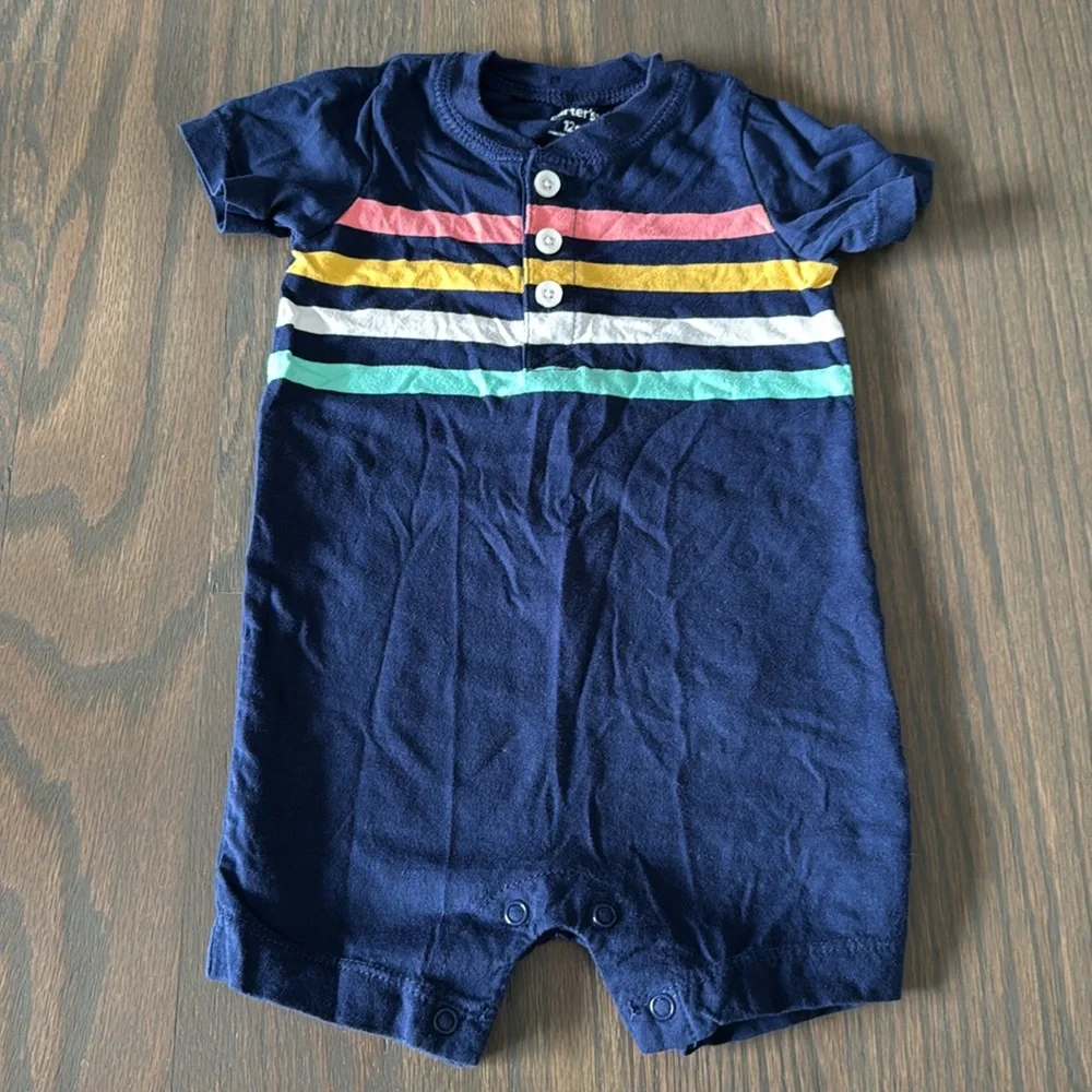Carter’s 2-Pack Baby Rompers 12M Chameleon Stripe Cotton